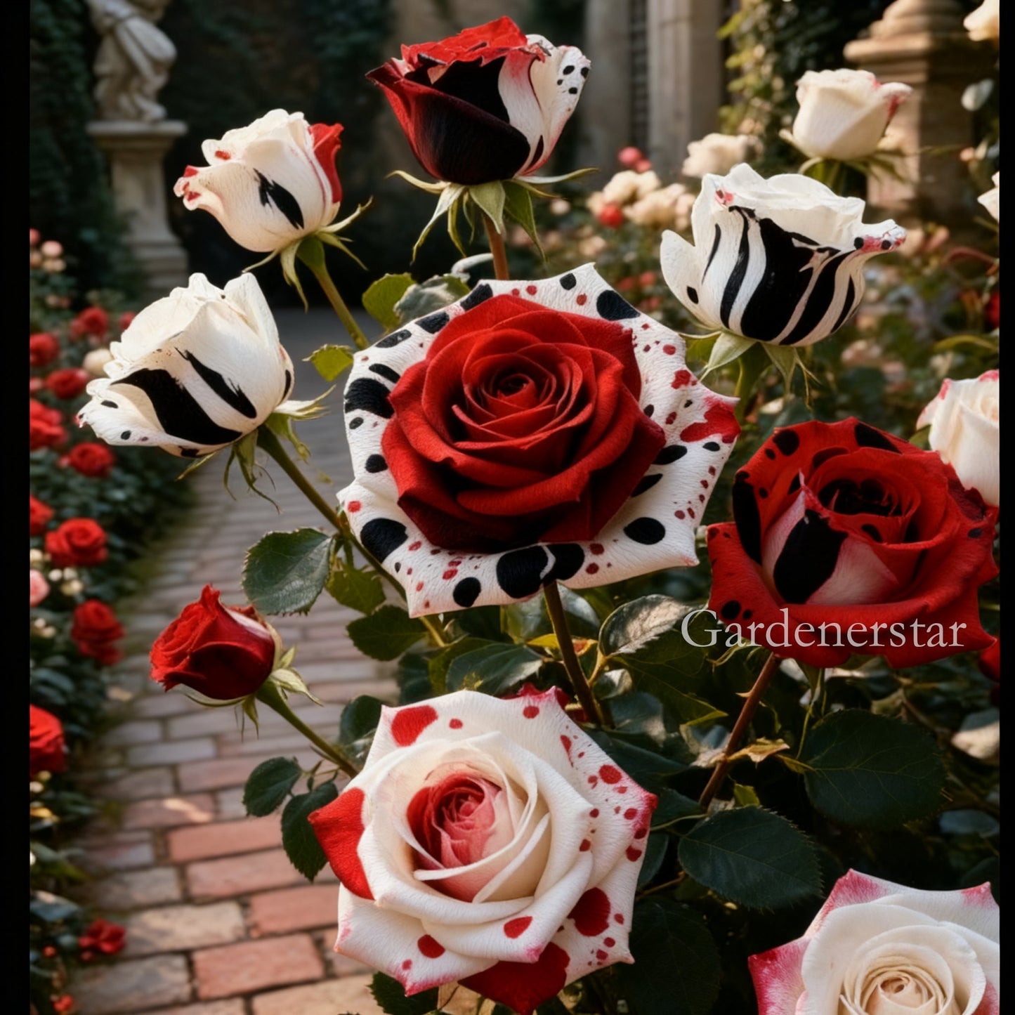 Rare Red White Black rose - Fire & Snow Rose