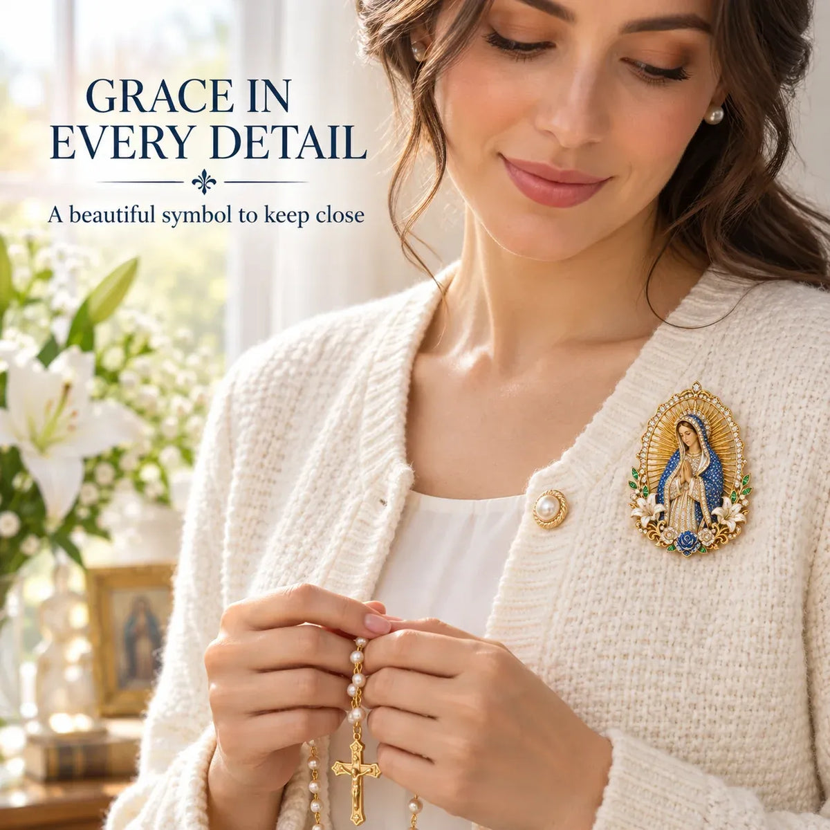 ⏳ Last Day 49% OFF – ✝️ 3D Jesus & Mary Sacred Devotion Pin | Gold-Tone Crystal Christian Brooch ❤️