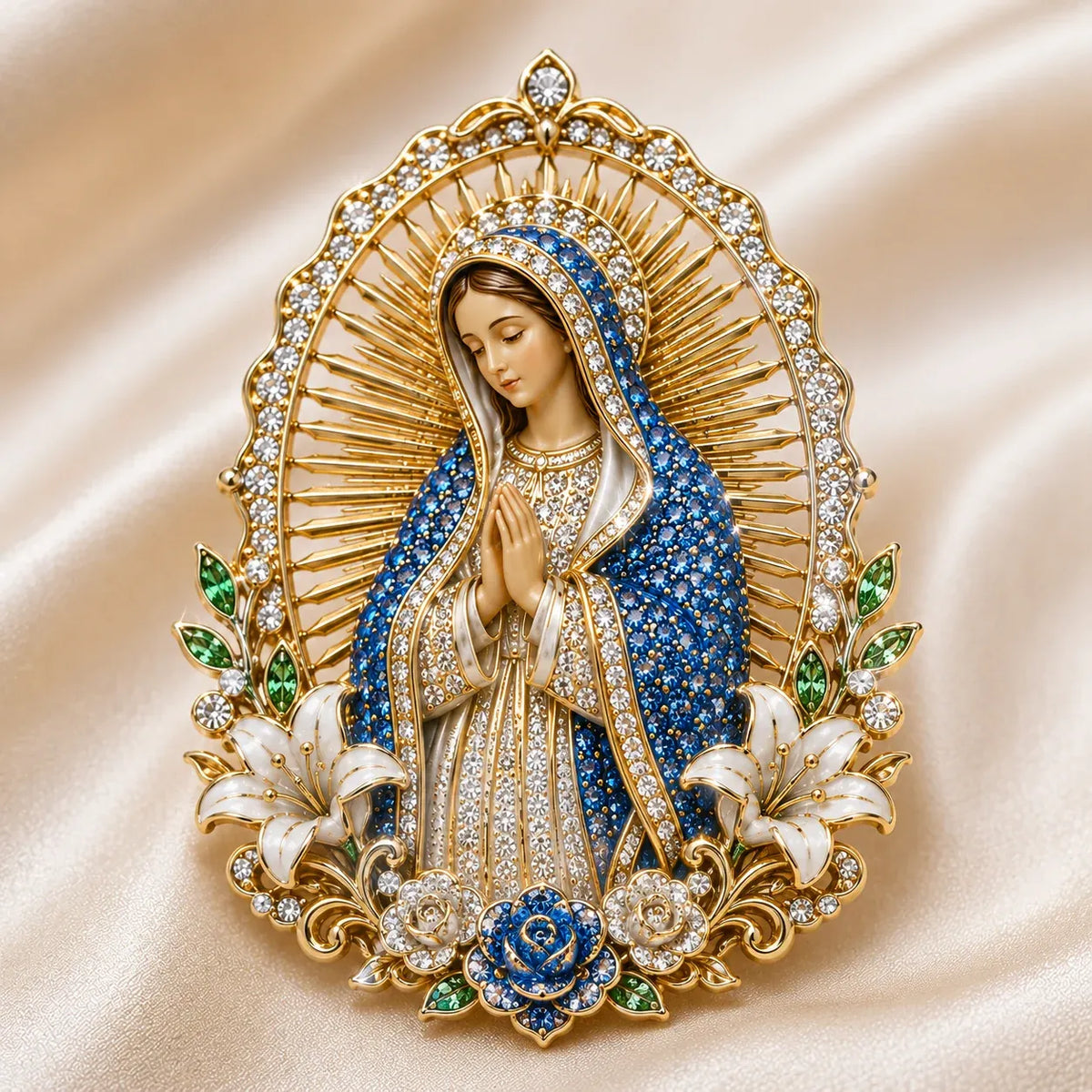 ⏳ Last Day 49% OFF – ✝️ 3D Jesus & Mary Sacred Devotion Pin | Gold-Tone Crystal Christian Brooch ❤️